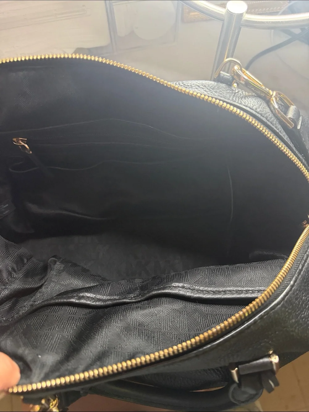Michael Kors Black Pebbled Leather Double-Handle Satchel with Shoulder Strap